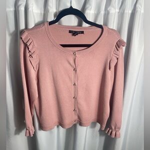 A Love Story Pink Ruffle Sleeve Button Front Cardigan Sweater PXL